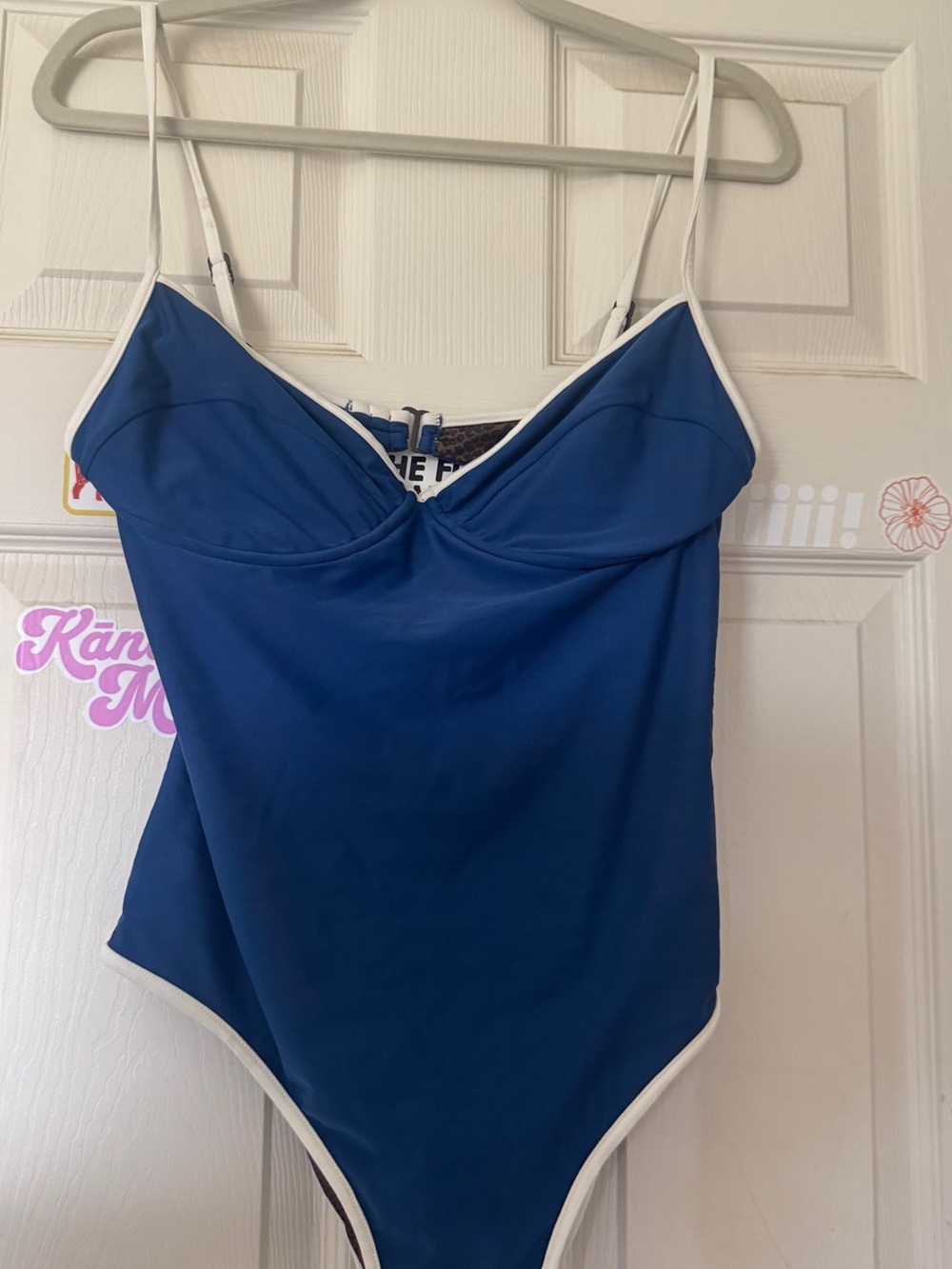 Blue One-Piece Swimsuit with White Trim - Kids